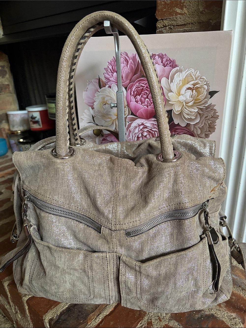b. makowsky Shimmery Taupe Tote with Dual Handles